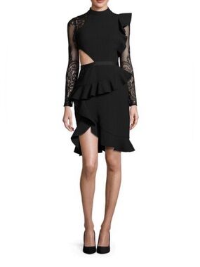 Self Portrait Black Ophelia Lace Long Sleeve Ruffle Cutout Dress